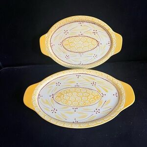 Set of 2 Oval serving platters Temp-tations by Tara "Old World Yellow" Dishes